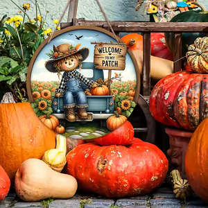 <strong>Scarecrow</strong> Window <strong>Decoration</strong> Thanksgiving Pumpkin Pendant Harvest Festival Wooden Wreath Door <strong>Decoration</strong> - Product Image 3