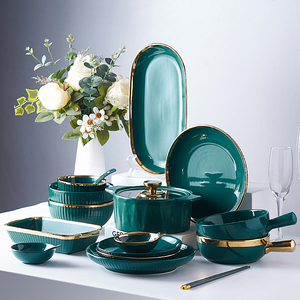 Ensemble <span class=keywords><strong>de</strong></span> <span class=keywords><strong>vaisselle</strong></span> nordique en céramique, vert, rose, <span class=keywords><strong>gris</strong></span>, blanc, service <span class=keywords><strong>de</strong></span> table en porcelaine pour Restaurant, maison - Product Image 3