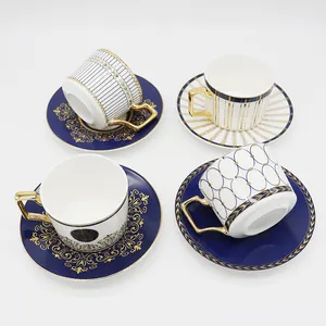 Kaliteli bahçe tarzı kemik çini porselen kişiselleştirilmiş kahve fincanları fincan tabağı seti