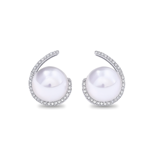 Orecchini a perla E3652 placcati oro, imitazione perla rotonda taglio brillante, micro inserti, gioielli classici da donna alla moda - Product Image 1