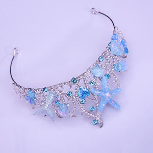 Diademas de Moda Estilo Oceánico <span class=keywords><strong>para</strong></span> Niñas, Tocado Floral Nupcial de Princesa <span class=keywords><strong>para</strong></span> Fiesta, Corona de Cumpleaños con Gemas y Cola de Pez - Product Image 4