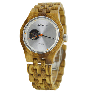 Montre automatique à quartz BEDATE pour homme, cadran ajouré avec résistance à l'eau 3ATM, style bois - Product Image 3