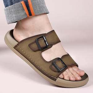 Sandales décontractées d'été pour hommes, à bout ouvert, avec empeigne en maille respirante, semelle souple en cuir véritable, soutien de la voûte plantaire, à enfiler - Product Image 4