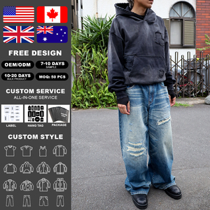 เสื้อฮู้ดดี้ผู้ชาย KingSen รุ่นพิมพ์ลายปักลายสไตล์วินเทจ ผ้าคอตตอนหนานุ่ม ซักย้อมสีแบบแอซิดวอช เป็นมิตรต่อสิ่งแวดล้อม ทรงหลวม - Product Image 2