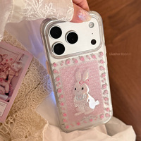 Étui de téléphone magnétique en TPU avec motif de lapin mignon pour iPhone 16 Pro/15/14/3, transparent mat, motif floral, style dessin animé délicat