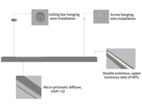 Luminaires suspendus linéaires LED pour bureaux et commerces, luminaires suspendus modernes pour salon et escalier, noir, télécommande, aluminium, 3 ans, IP40
