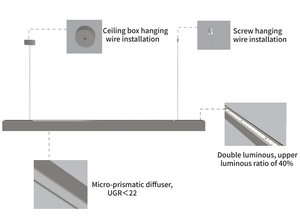 Luminaires suspendus linéaires LED pour <span class=keywords><strong>bureau</strong></span> et commerce, luminaires suspendus modernes pour salon et escalier, noir, télécommande, aluminium, 3 ans <span class=keywords><strong>de</strong></span> garantie - Product Image 6
