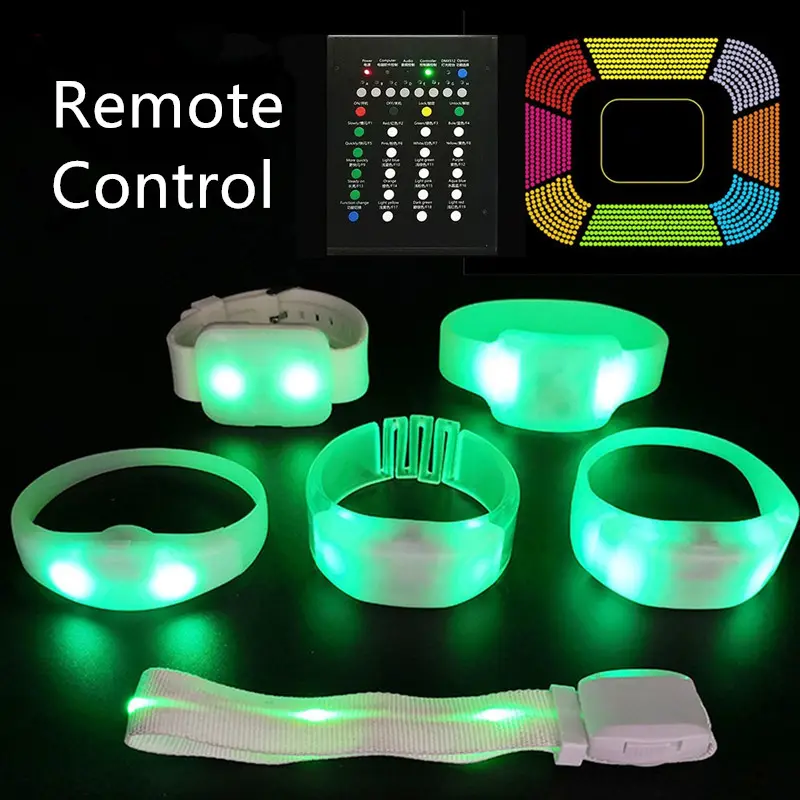 DMX função 33 botton 16 zonas Controle Remoto Logotipo Personalizado Impressão LED Piscando Pulseira para Casamento