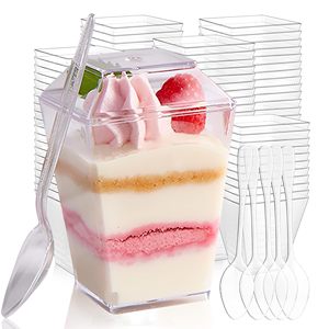 Groothandel Transparante Vierkante Mousse Beker Plastic Dessertbeker Met Deksel