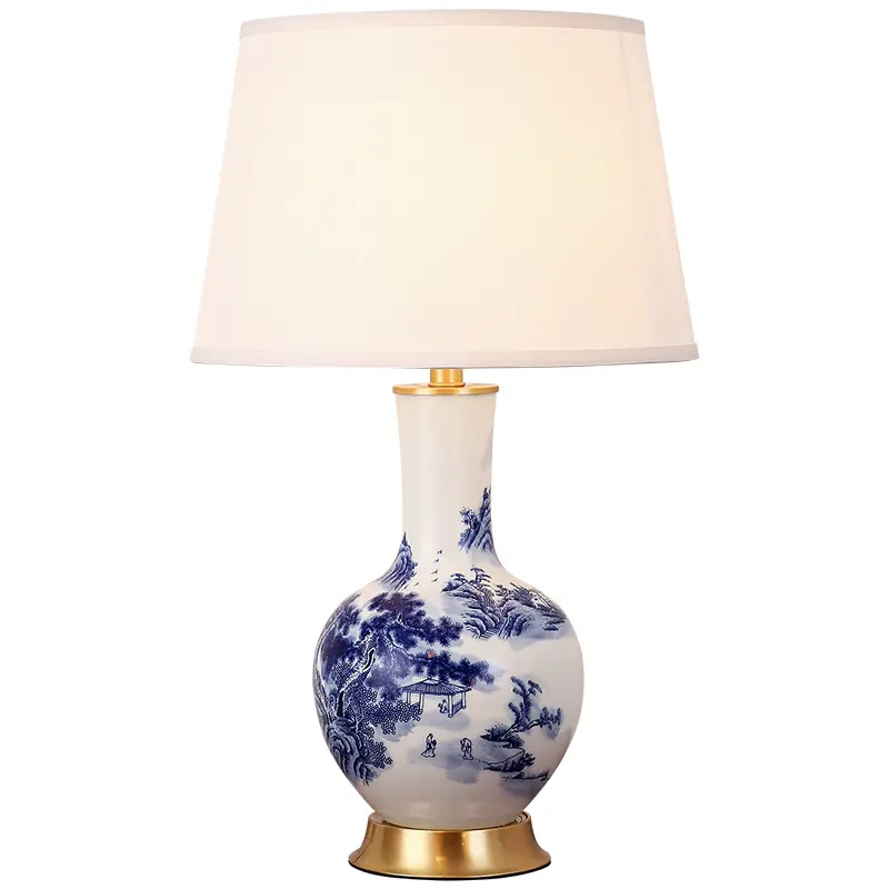 Cheap white and blue luxury bedroom decoration lamps ceramic bedside desk lamp