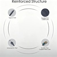 Cable de Carga de Alimentación Compatible con Varios Estándares, Mini, Plano, Ignífugo, Sin Armadura, Material de PVC, Tipo-C a DC 20V 3A 60W