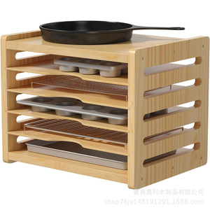Solid Wood Kitchen <b>Storage</b> Rack Multi Layer <b>Baking</b> <b>Tray</b> Organizer Cabinet Organizer Durable Rectangle Standing Type - Product Image 5