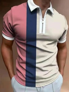 Chemise de golf décontractée pour homme, 100% coton tricoté, couleur unie, col zippé, manches courtes, coupe ajustée, séchage rapide, 180g - Product Image 5