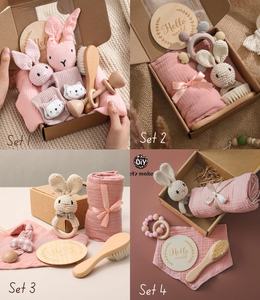 Kaiyue Hot Bán bé bộ quà tặng bông thỏ Comforter đồ chơi bằng gỗ Milestone Teether Headband vớ dệt kim chào đón sinh nhật thiết lập - Product Image 4