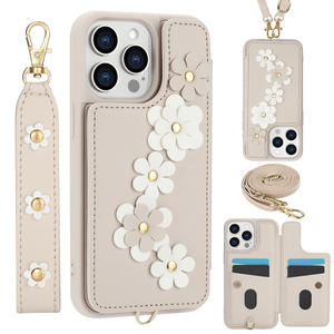 Étui en cuir PU fleur avec porte-cartes pour iPhone 16 pro 16 Wallet Back Cover - Product Image 1