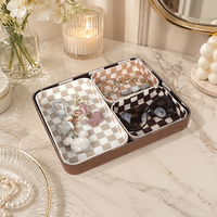 Ensemble de 4 plateaux décoratifs en feutre à carreaux de 3 tailles pour l'organisation de la maison, plateaux pour table basse, commode, table de chevet, rangement