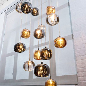 Lampadario moderno per scale di illuminazione interna, decorazione per la casa sala da pranzo in metallo lampada <span class=keywords><strong>a</strong></span> <span class=keywords><strong>sospensione</strong></span> in vetro - Product Image 4