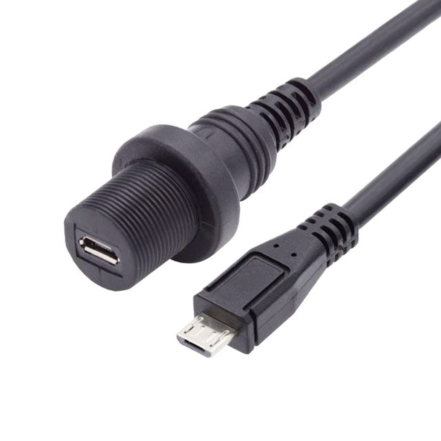Waterproof Dustproof 480Mbps Micro USB2.0 5Pin Male to Female Extension Data Power Cable Car Panel Mount Design 1m