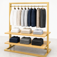 Table de présentation en bois à deux niveaux en métal noir avec crochets pour chapeaux, présentoir d'accessoires de vente au détail, vente en gros