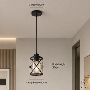 Suspension moderne en verre avec cadre en fer noir, abat-jour transparent, E27, lumière chaude, pour salle à manger, restaurant, bar, couloir, décoration intérieure - Product Image 3