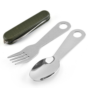 Juego de Cuchillo, Tenedor y Cuchara Plegables para Camping; Cuchillo Multifuncional para Comida al Aire Libre; Portátil, Desmontable, de Acero Inoxidable - Product Image 1