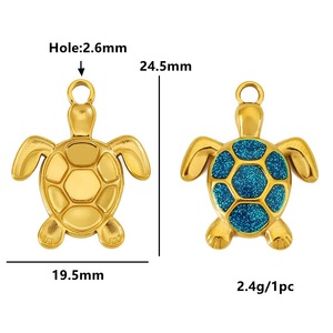 Breloques Tortue en Acier Inoxydable Micro-Incrustées Vert Bleu Blanc Couleur Or 18K Accessoires Bijoux Unisexe - Product Image 4
