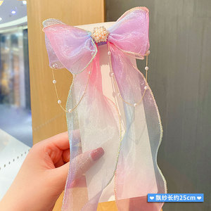 Jepit rambut jala manis klip pita untuk anak perempuan hiasan kepala kupu-kupu berlian mutiara Aksesori Organza untuk Aksesori pesta anak-anak - Product Image 6