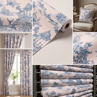 Tissu en toile de style français bleu à motif personnalisé, imprimé Toile de Jouy, pour nappes, tissus d'ameublement et housses de canapé