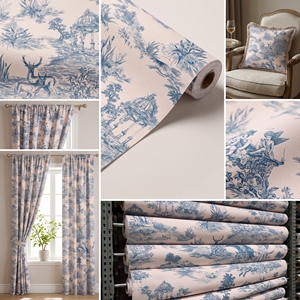 Tissu en <span class=keywords><strong>toile</strong></span> <span class=keywords><strong>de</strong></span> style français bleu à motif personnalisé, imprimé <span class=keywords><strong>Toile</strong></span> <span class=keywords><strong>de</strong></span> <span class=keywords><strong>Jouy</strong></span>, pour nappes, tissus d'<span class=keywords><strong>ameublement</strong></span> et housses <span class=keywords><strong>de</strong></span> canapé - Product Image 3