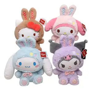 New Cute Rabbit Shaped Cinnamoroll Hello Cat Kitty Melody Kuromi Plush Toys Adults Kids Cartoon Character Gifts
