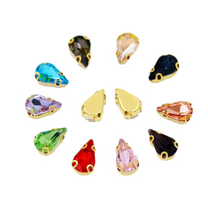 Strass en verre doré en forme de goutte d'eau, 12 facettes, 4 trous, pour vêtements DIY, robes de mariée, accessoires artisanaux, vente en gros - Product Image 5