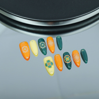 Uñas artificiales hechas a mano con colores brillantes y patrones florales; Fábrica de alta calidad reutilizable al por mayor.