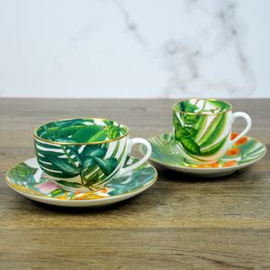 Taza de café expreso verde de porcelana y platillo taza de té floral tazas de cerámica con juego de platos - Product Image 3