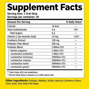 Tiras Orales de Probióticos de Alta Calidad para Mujeres, Mezcla de Probióticos y Vitamina C, Mejora la Regularidad Digestiva, Tiras Orales de Arándano - Product Image 2