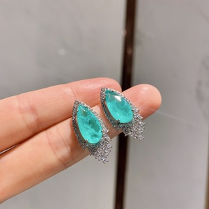 Factory Wholesale 8*16mm Paraiba Zircon Elegant Necklace <b>Earrings</b> <b>Set</b> Eco-friendly Copper Zirconia Jewelry Gift <b>Set</b> - Product Image 5