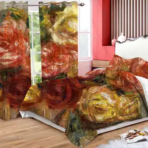 床单窗帘数码3D印花窗帘布6件套带客厅卧室窗帘的床单