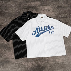 Camicia a Righe Boxy per Uomo, Abbigliamento Casual di Alta Qualità, Outfit Streetwear, Camicia Sportiva con Bottoni in Cotone, Nylon e Spandex - Product Image 1