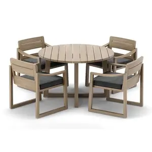 Vendita calda nove pezzi di alluminio tavolo e sedie set mobili da giardino moderno tavolo esterno cortile cortile sedia in legno di Teak