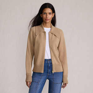 Tam Zip kapatma orta ağırlık iplikler klasik uzunluk ringcombed penye pamuk kadın Drifter büyük yaka Zip ön hırka kazak - Product Image 6