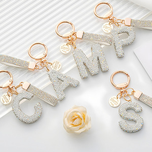 Zinc Alloy Diamond-Inlaid Letter Keychain for Women Girls Shiny Cute Backpack Car Key <b>Accessories</b> for Car - Product Image 6