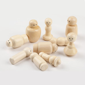 Ensemble de figurines en bois pour enfants, jouet artisanal à faire soi-même avec yeux imprimés et finition vernie, pour les enfants de 2 à 4 ans - Product Image 1