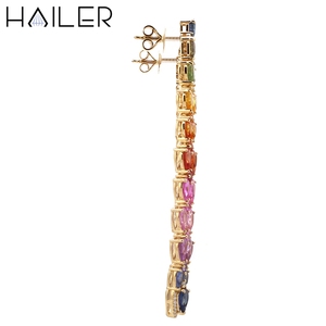 Pendientes Vintage de plata de ley delicados para mujer, pendientes coloridos de piedras preciosas para cultivo de laboratorio, pendientes largos de pera - Product Image 6