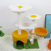 Arbre à chat floral 55x30x90cm avec base, griffoir en sisal tout-en-un, perchoir et jouet anti-griffures pour animaux de compagnie