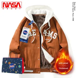 NASA Co-branded Streetwear Men's Autumn Korean Style Trendy Ins Loose Couple Casual Fleece Lined Fake Two-piece Zipper Jacket - Product Image 3