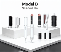 Brosse Soufflante Personnalisable à 3 Réglages de Température, Peigne Lissant et Bouclant, Kit d'Outils de Coiffure Multifonctionnel 7-en-1, Sèche-Cheveux