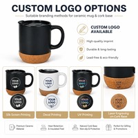 Tasse en Céramique Personnalisée avec Logo pour Cadeau d'Affaires, Mug en Grès pour Bureau et Maison, Boissons Chaudes ou Froides avec Base en Liège et Couvercle Coulissant