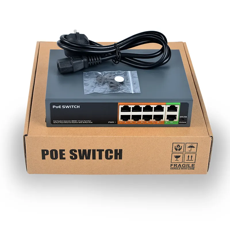 अच्छी कीमत के साथ 8 बंदरगाह poe स्विच 10 पोर्ट 100Mbit स्विच 8 बंदरगाह PoE + 2 अपलिंक IEEE802.3at/वायुसेना मानक 104W के लिए नेटवर्क कैमरा