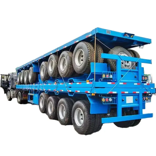 Wosheng New or used 40ft flat bed container transport truck trailer 40 feet 3 axle flatdeck semi trailer for sale