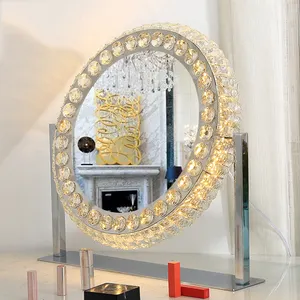 Metallo di alta Qualità In Acciaio Inox Specchio cosmetico di Hollywood Ovale di Cristallo Specchio Per Il Trucco Con Luci