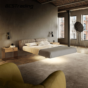 <span class=keywords><strong>Letto</strong></span> matrimoniale moderno con testiera in velluto plissettato orizzontale delicato con luce notturna a LED piccoli letti levitanti - Product Image 1